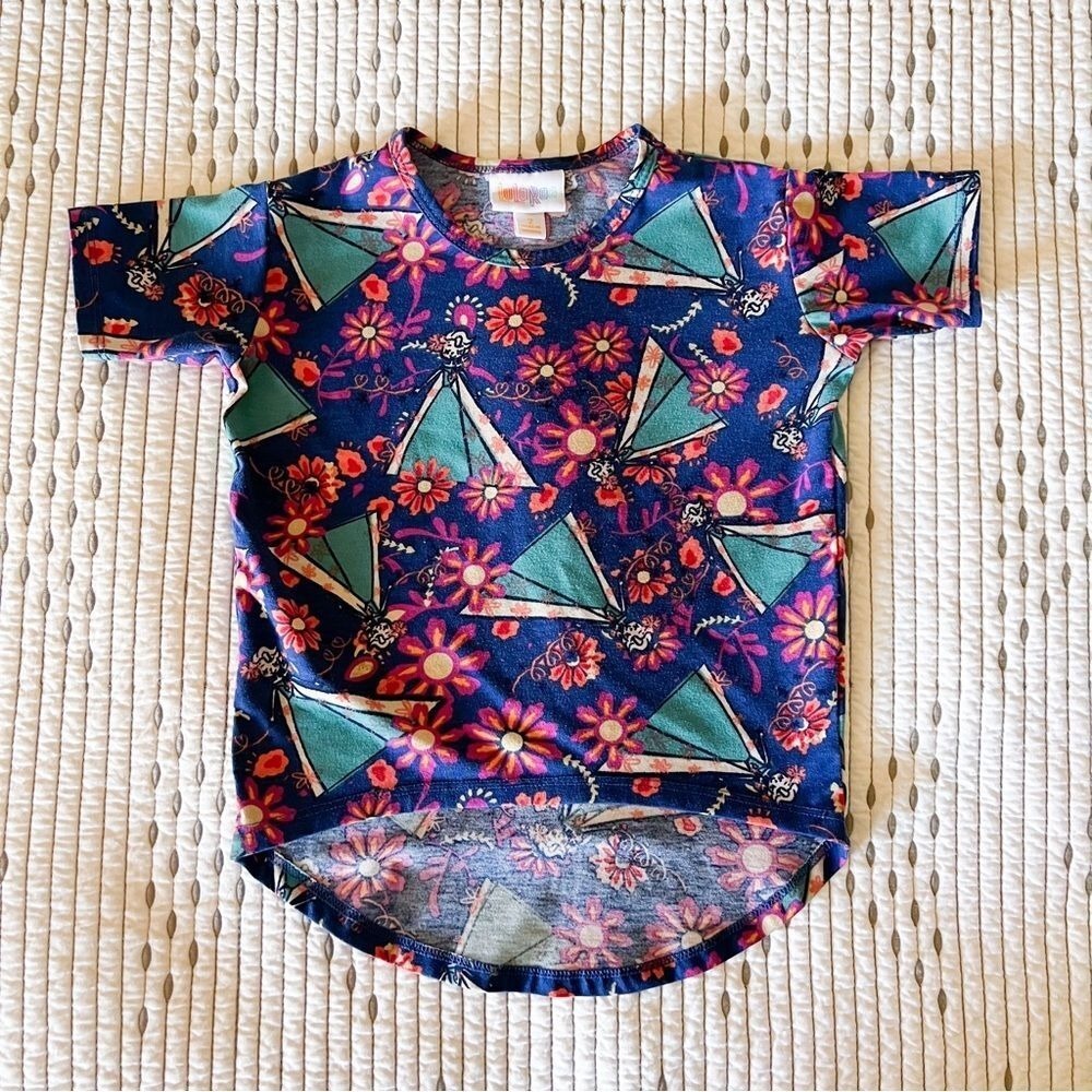 LulaRoe Disney Princess Elsa - Girls Size 2 - Gracie T-Shirt Blue Floral Top